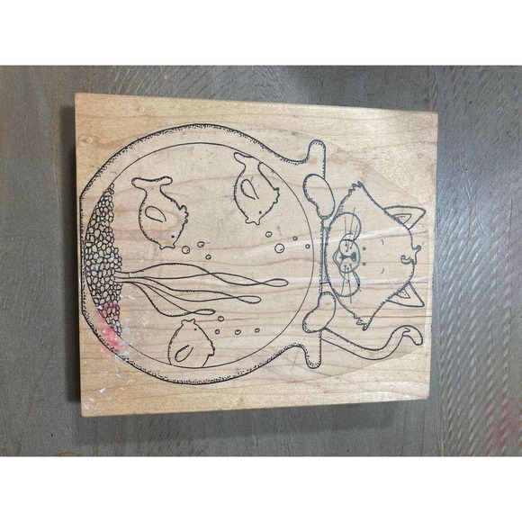 Limited Edition Rubber Stamp Cat in Fish Bowl M2 - Picture 3 of 3